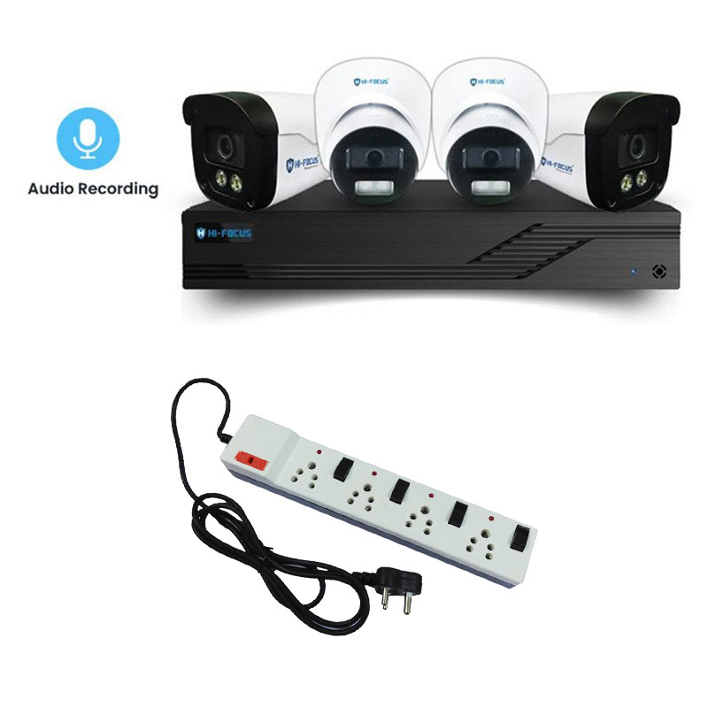 Picture of Hi-Focus 4 CCTV Cameras Combo (2 Indoor & 2 Outdoor CCTV Cameras With Mic) 👨🏻‍🔧 With CCTV Installation +DVR + 500 GB HDD + Accessories + Power Supply + 90m Cable + + Power Strip